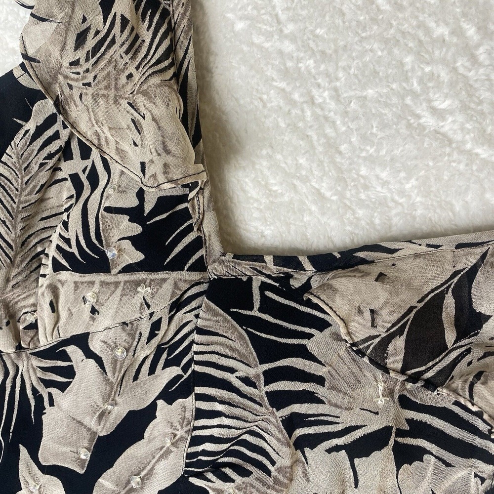 Vintage line floral sleeveless ruffled straps v neck mid length tapered dress S - Picture 4 of 11